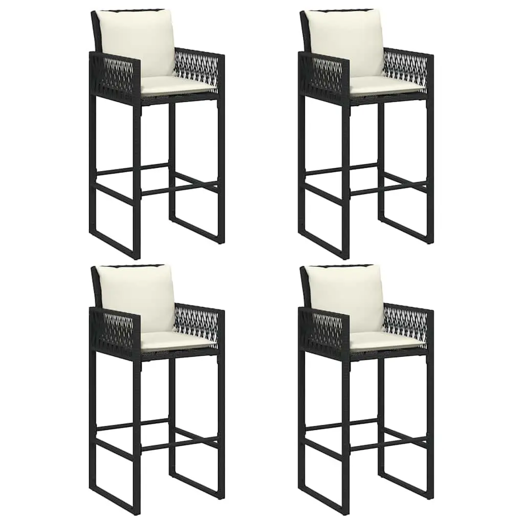 5 Piece Garden Bar Set PE Rattan Powder-Coated Steel Black Outdoor Patio Furniture