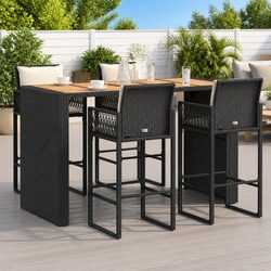 5 Piece Black Poly Rattan Garden Bar Set with Cushions