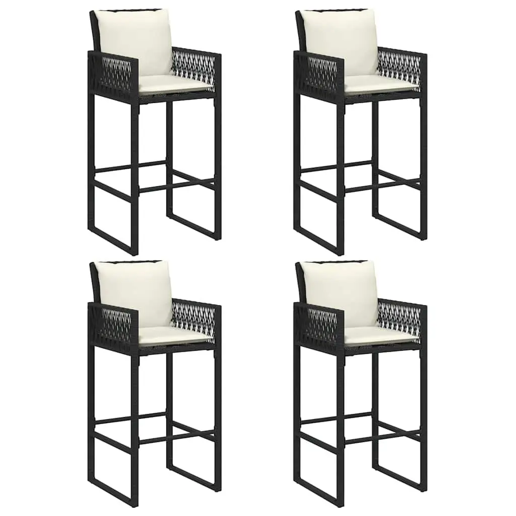 5 Piece Black Poly Rattan Garden Bar Set with Cushions