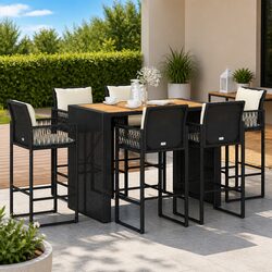7 Piece Garden Bar Set with Cushions - Durable Black Rattan