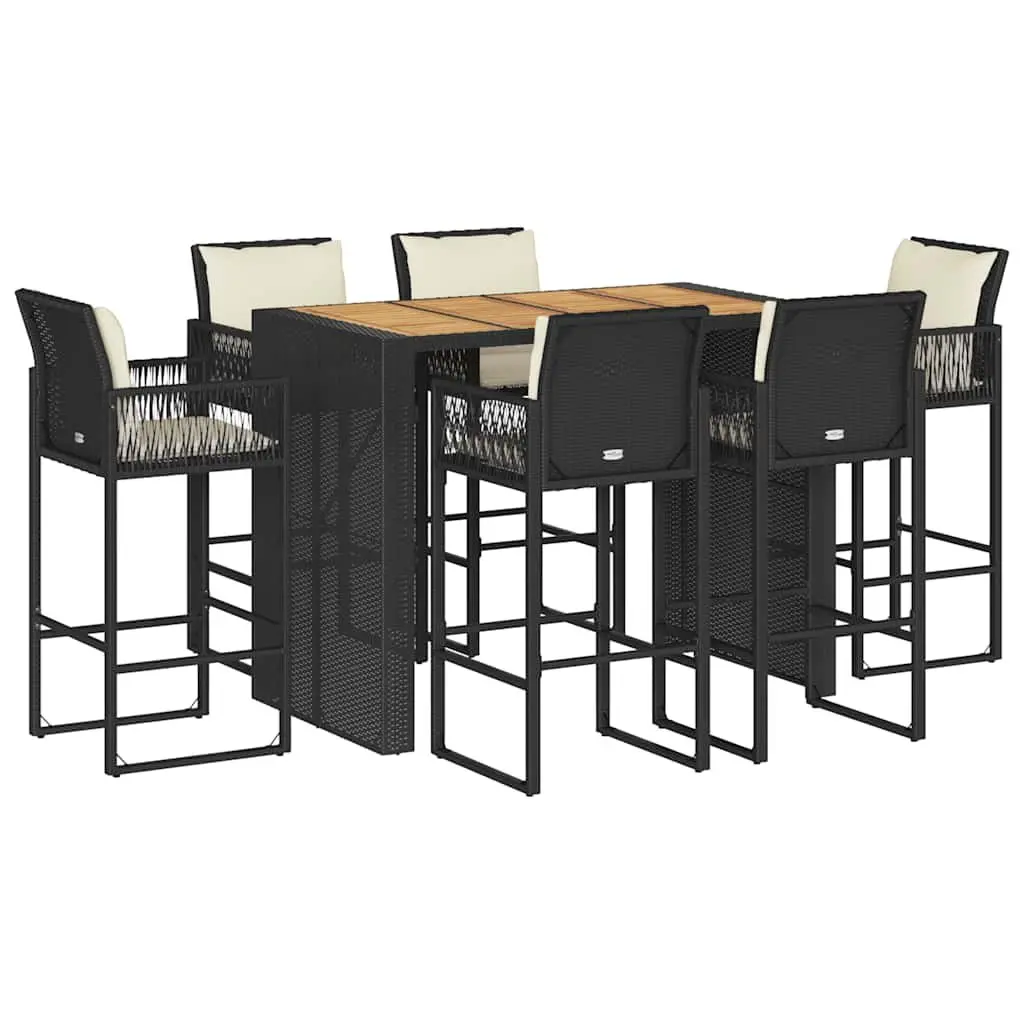 7 Piece Garden Bar Set PE Rattan Black Outdoor Patio