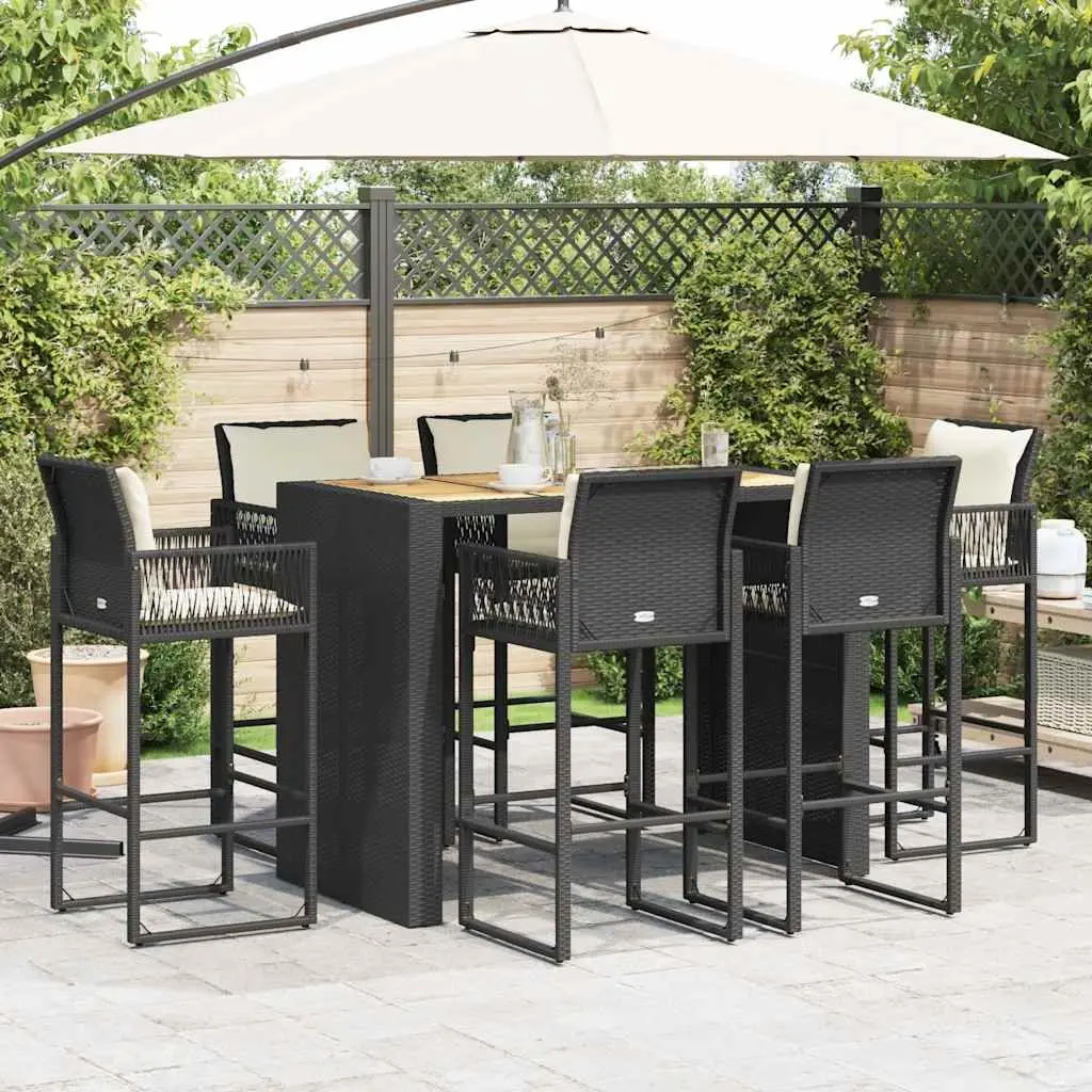 7 Piece Garden Bar Set PE Rattan Black Outdoor Patio