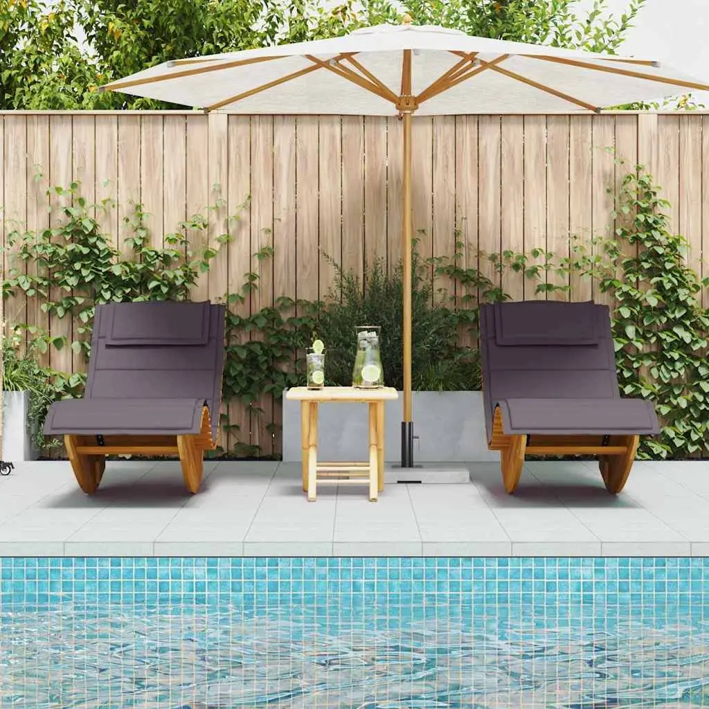 Sun Lounger Acacia Wood 2 pcs Outdoor Garden Patio Pool Deck Chair Brown