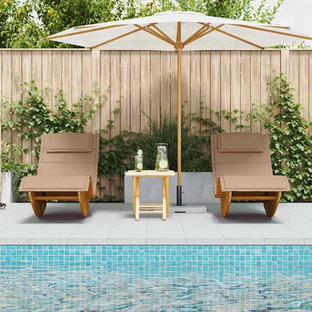 Sun Lounger Acacia Wood 2pcs Set Outdoor Garden Pool Deck Chair Brown