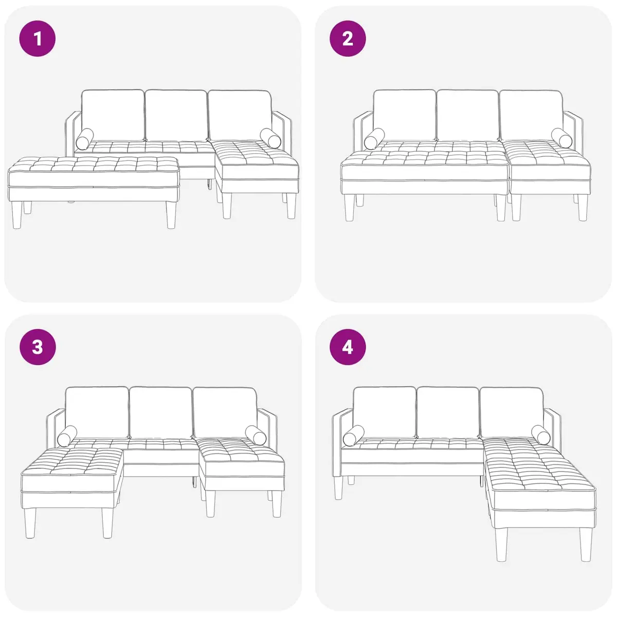 Modular Sofa Set 2 Pieces in Grey