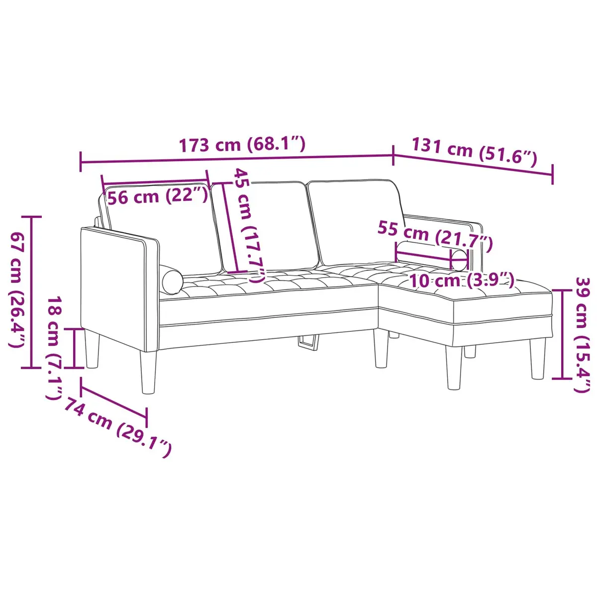 Black Modular Sofa Set 2 Pieces Polyester