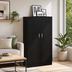 Modern Black Oak Book Cabinet with Hinged Doors