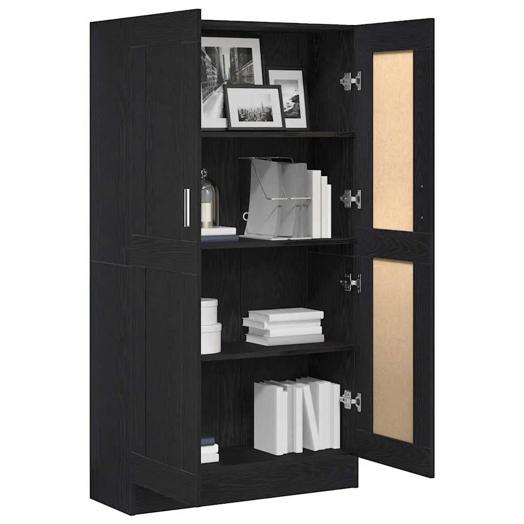 Black Oak Book Cabinet with Hinged Doors