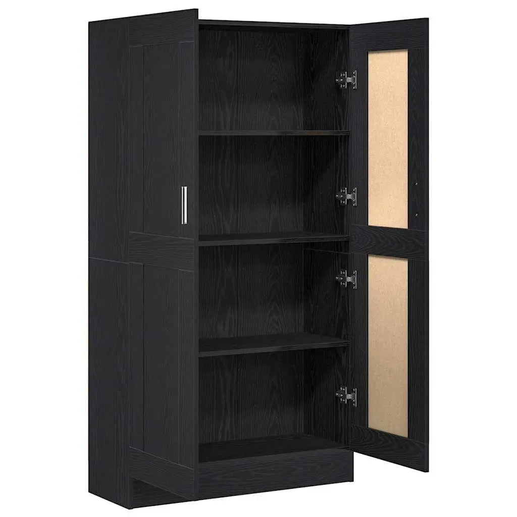 Black Oak Book Cabinet with Hinged Doors