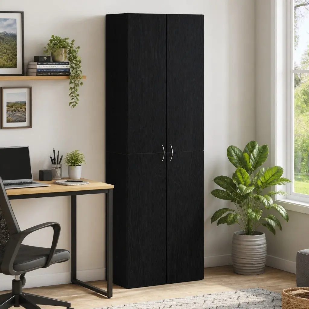 Black Office Filing Cabinet with Engineered Wood Shelves