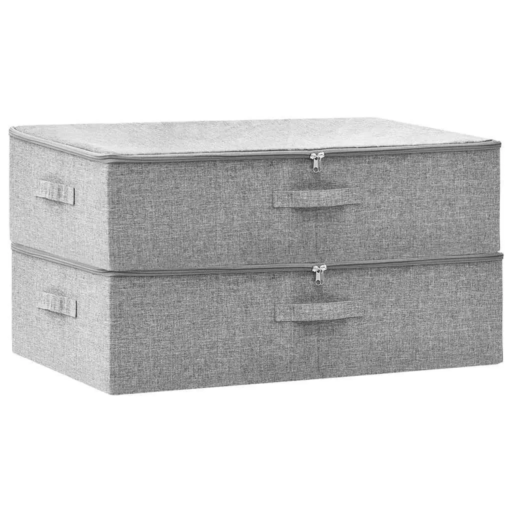 Grey Fabric Storage Boxes Set of 2 Foldable Household Organiser 70x40x18cm
