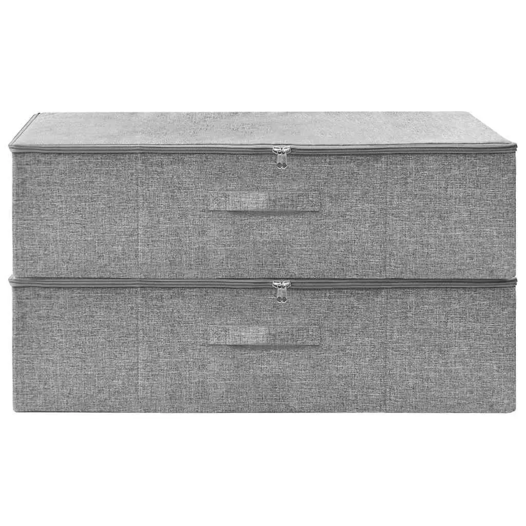 Grey Fabric Storage Boxes Set of 2 Foldable Household Organiser 70x40x18cm