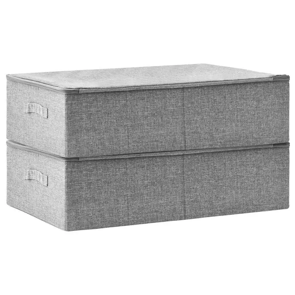 Grey Fabric Storage Boxes Set of 2 Foldable Household Organiser 70x40x18cm