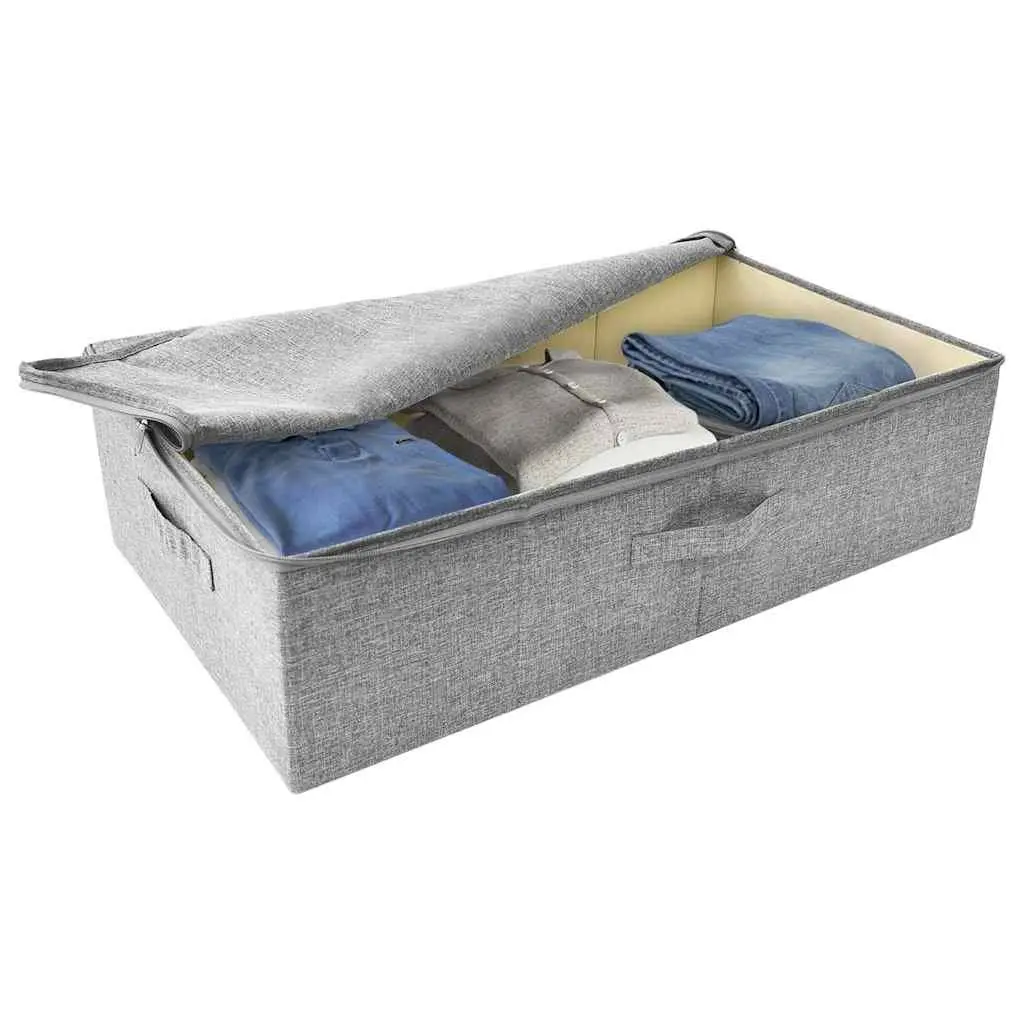 Grey Fabric Storage Boxes Set of 2 Foldable Household Organiser 70x40x18cm