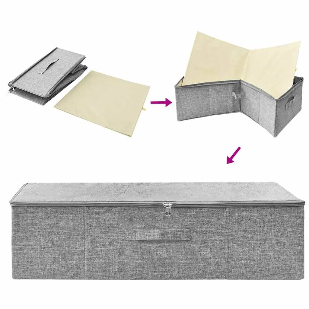 Grey Fabric Storage Boxes Set of 2 Foldable Household Organiser 70x40x18cm