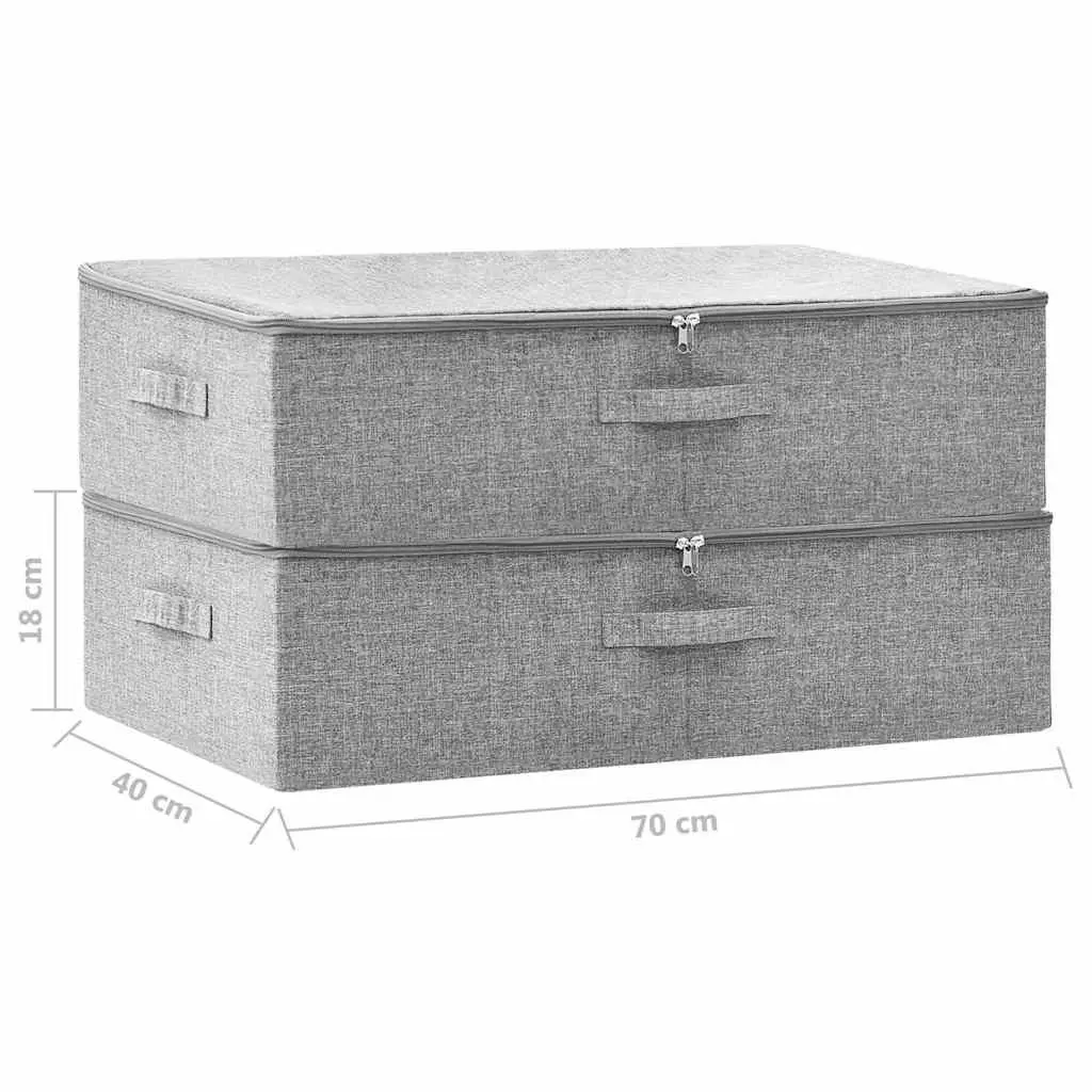 Grey Fabric Storage Boxes Set of 2 Foldable Household Organiser 70x40x18cm