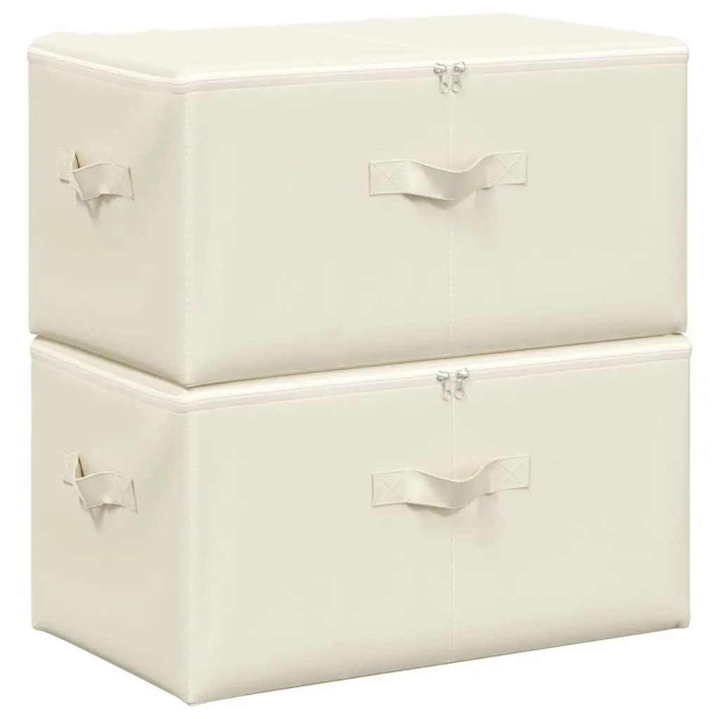 Foldable Fabric Storage Boxes Cream 43x34x23cm Set 2 pcs Durable Organisers
