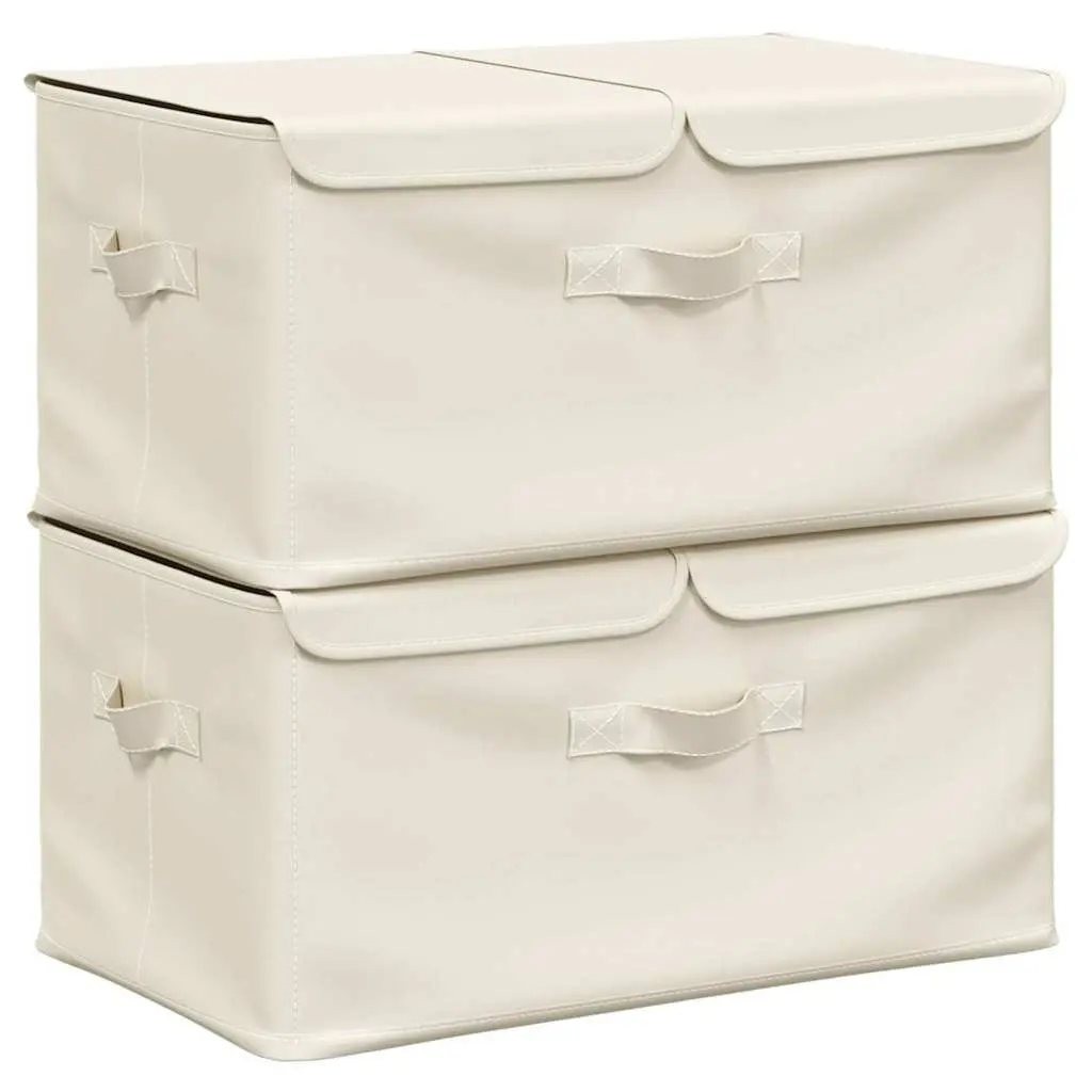 Foldable Fabric Storage Boxes Set of 2 in Cream