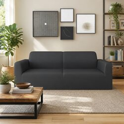 Anthracite Polyester Jersey Slipcover for 2-Seater Couch