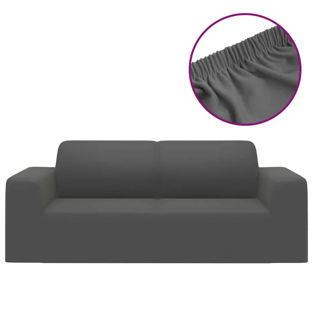 Anthracite Polyester Jersey Slipcover for 2-Seater Couch