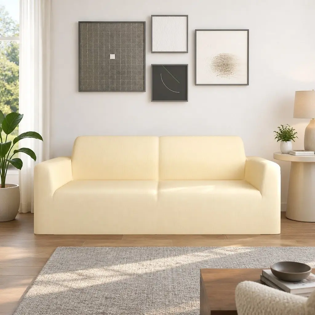 2-Seater Stretch Couch Slipcover in Cream