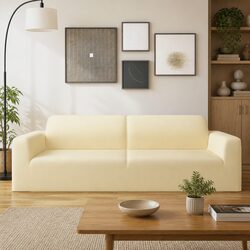 3-Seater Cream Stretch Couch Slipcover - Durable Protection