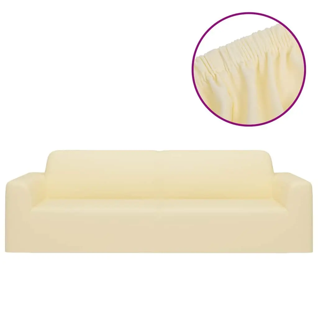 3-Seater Stretch Couch Slipcover Cream Polyester Jersey Sofa Furniture Protector