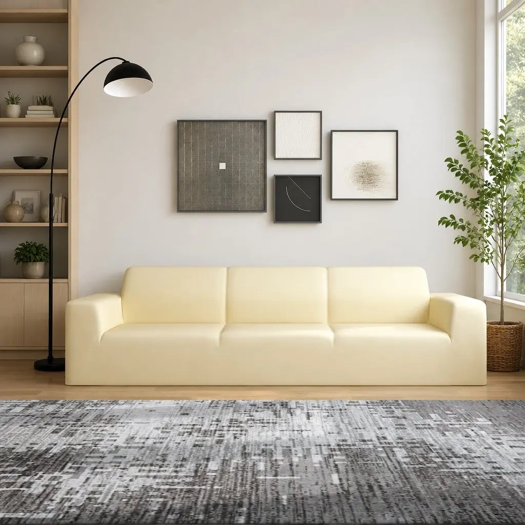 4-Seater Cream Stretch Couch Cover in Polyester Jersey
