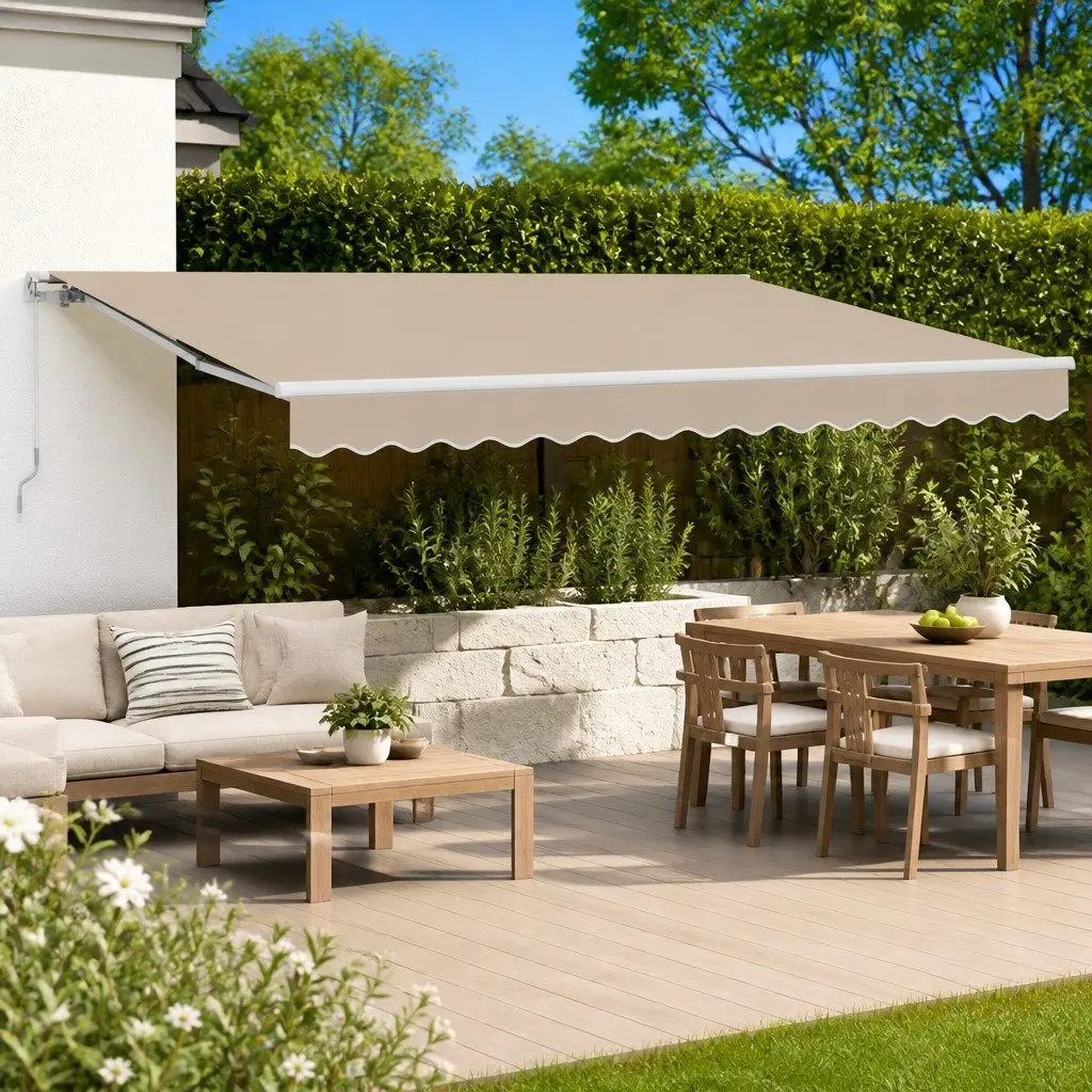 Beige Retractable Awning 400 x 300cm Manual Crank