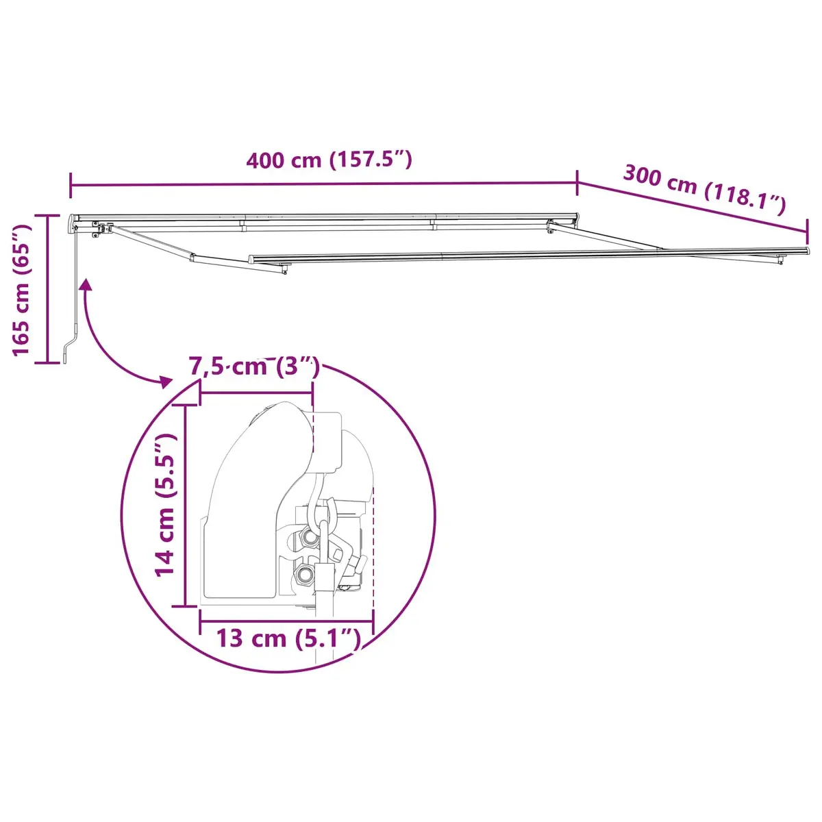 Beige Retractable Awning 400 x 300cm Manual Crank
