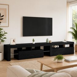 TV Cabinet 2 pcs Black Oak 230 x 36.5 x 40 cm with LED Lights Hinged Doors