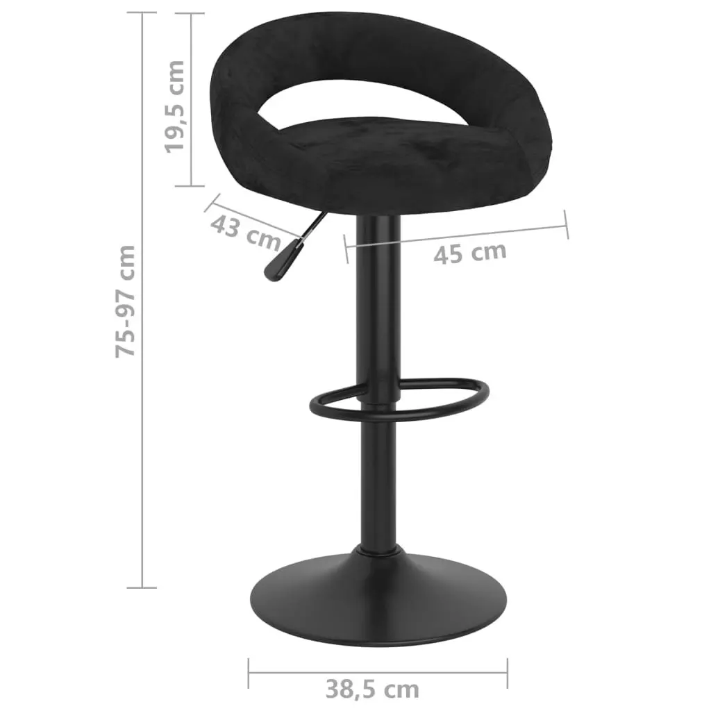 Adjustable Black Velvet Bar Stools 2 Pcs with Footrest
