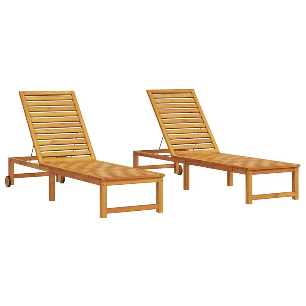 Sun Lounger Solid Acacia Wood 202 x 53 x 89 cm Brown Outdoor Adjustable Chair
