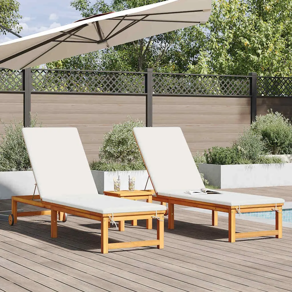 Sun Lounger Solid Acacia Wood 202 x 53 x 89 cm Brown Outdoor Adjustable Chair
