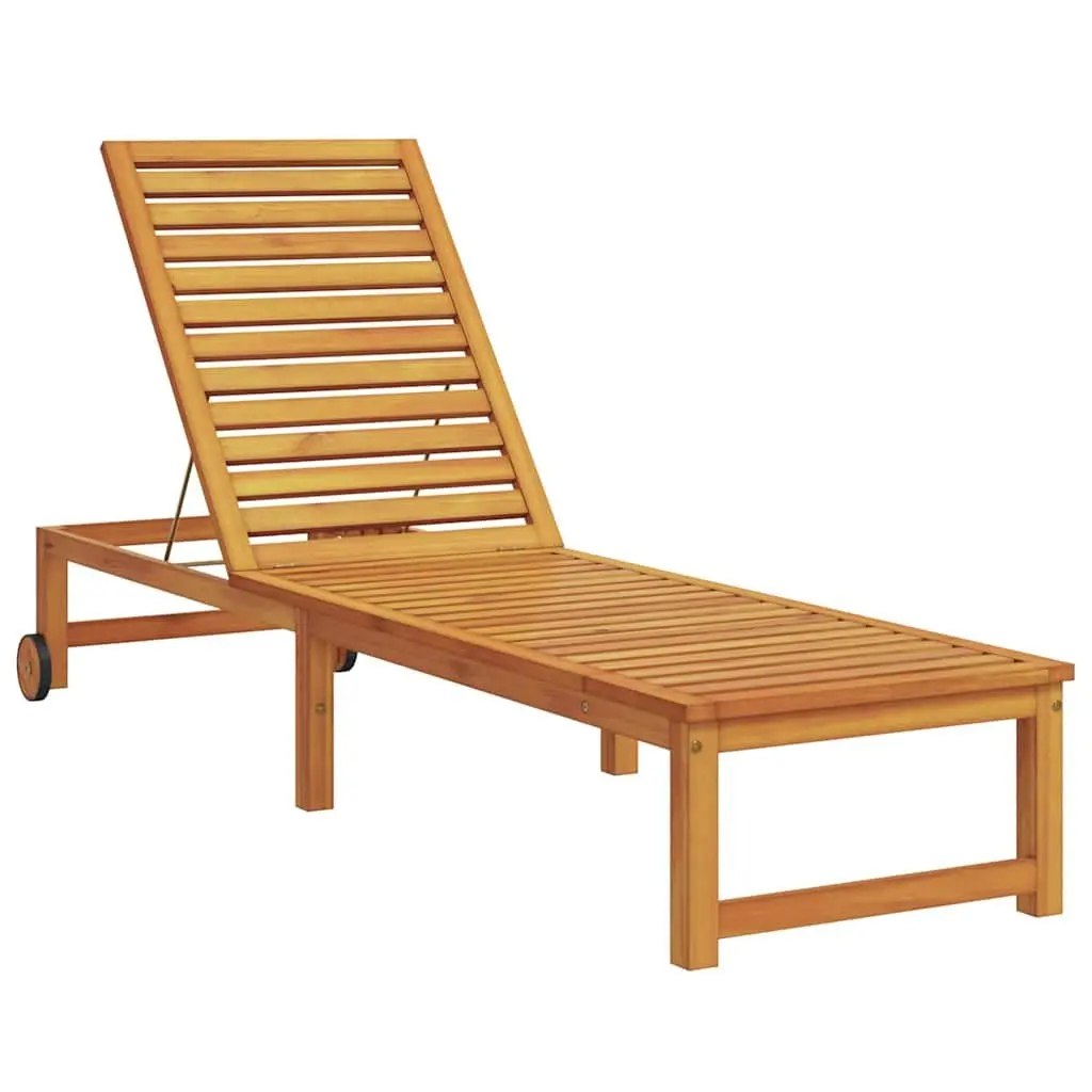 Sun Lounger Solid Acacia Wood 202 x 53 x 89 cm Brown Outdoor Adjustable Chair