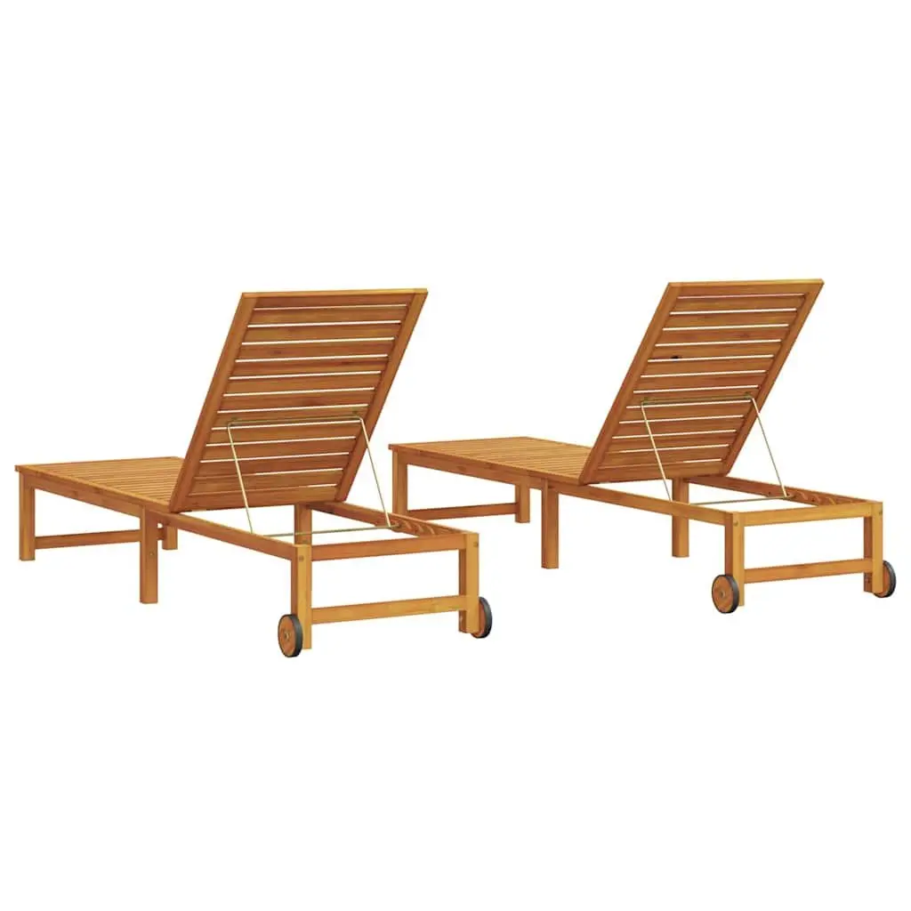 Sun Lounger Solid Acacia Wood 202 x 53 x 89 cm Brown Outdoor Adjustable Chair
