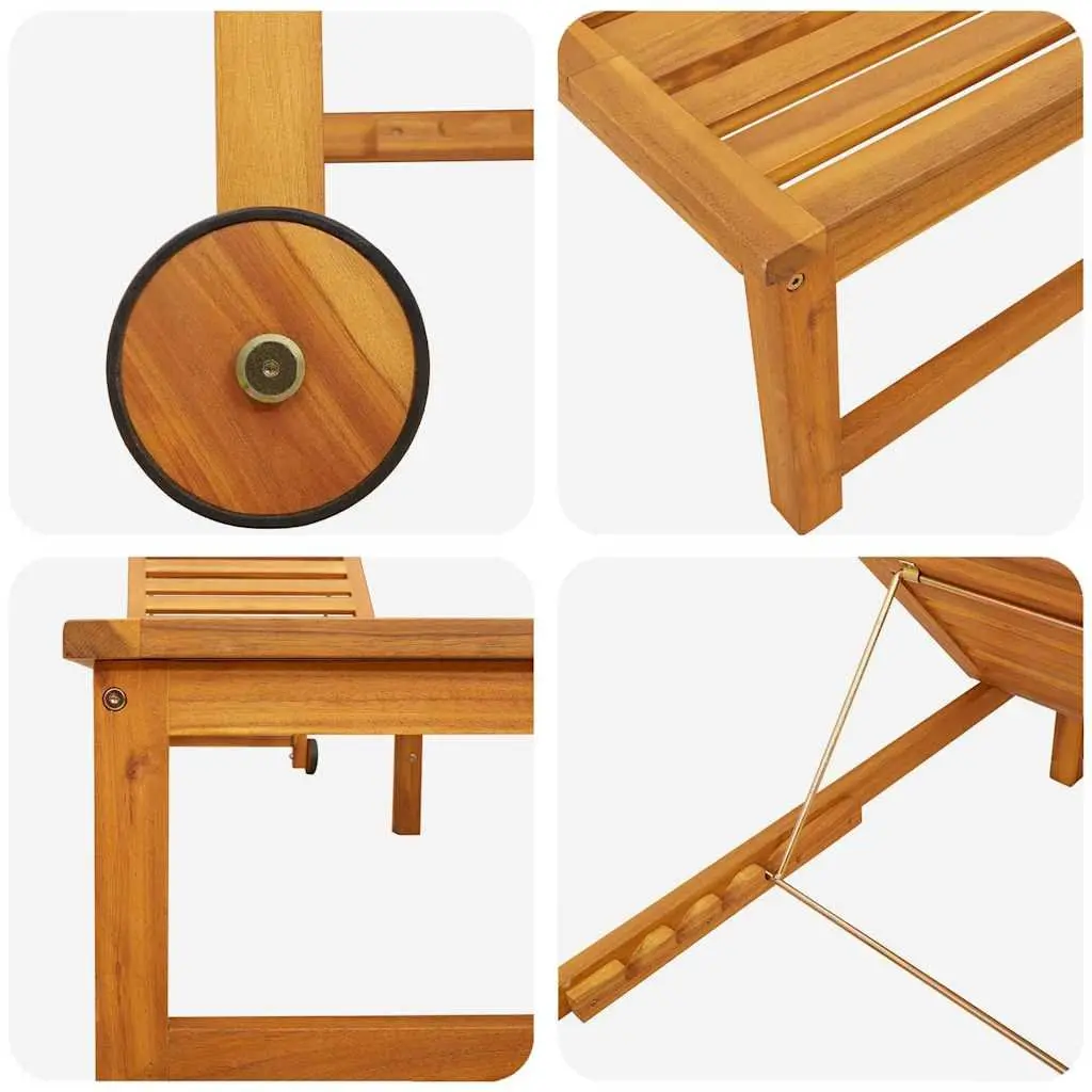 Sun Lounger Solid Acacia Wood 202 x 53 x 89 cm Brown Outdoor Adjustable Chair