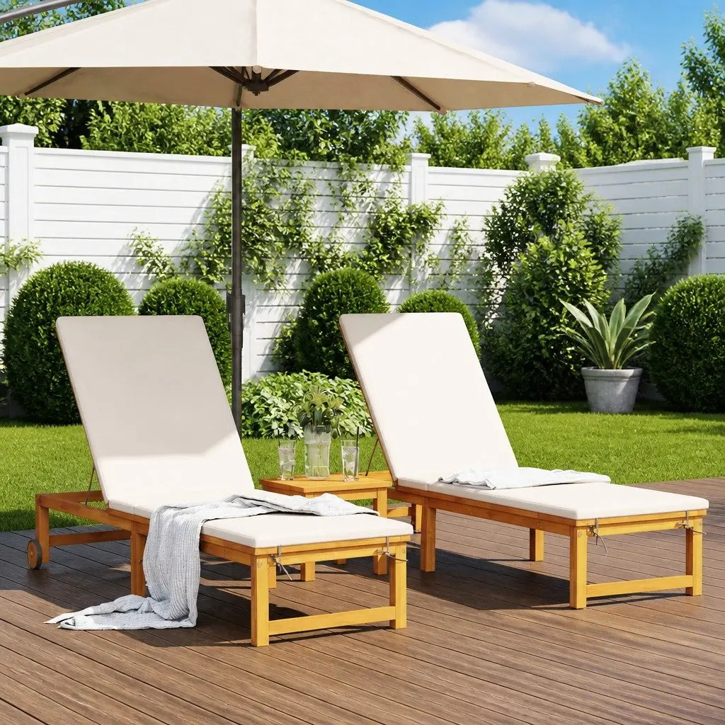 Acacia Sun Lounger Set of 2 in Brown 202 x 53 x 89 cm