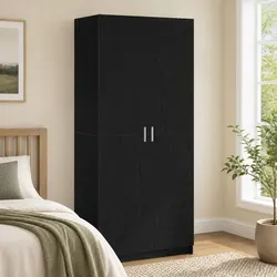 Stylish Black Wardrobe with Hinged Doors - 80 x 50.5 x 180 cm