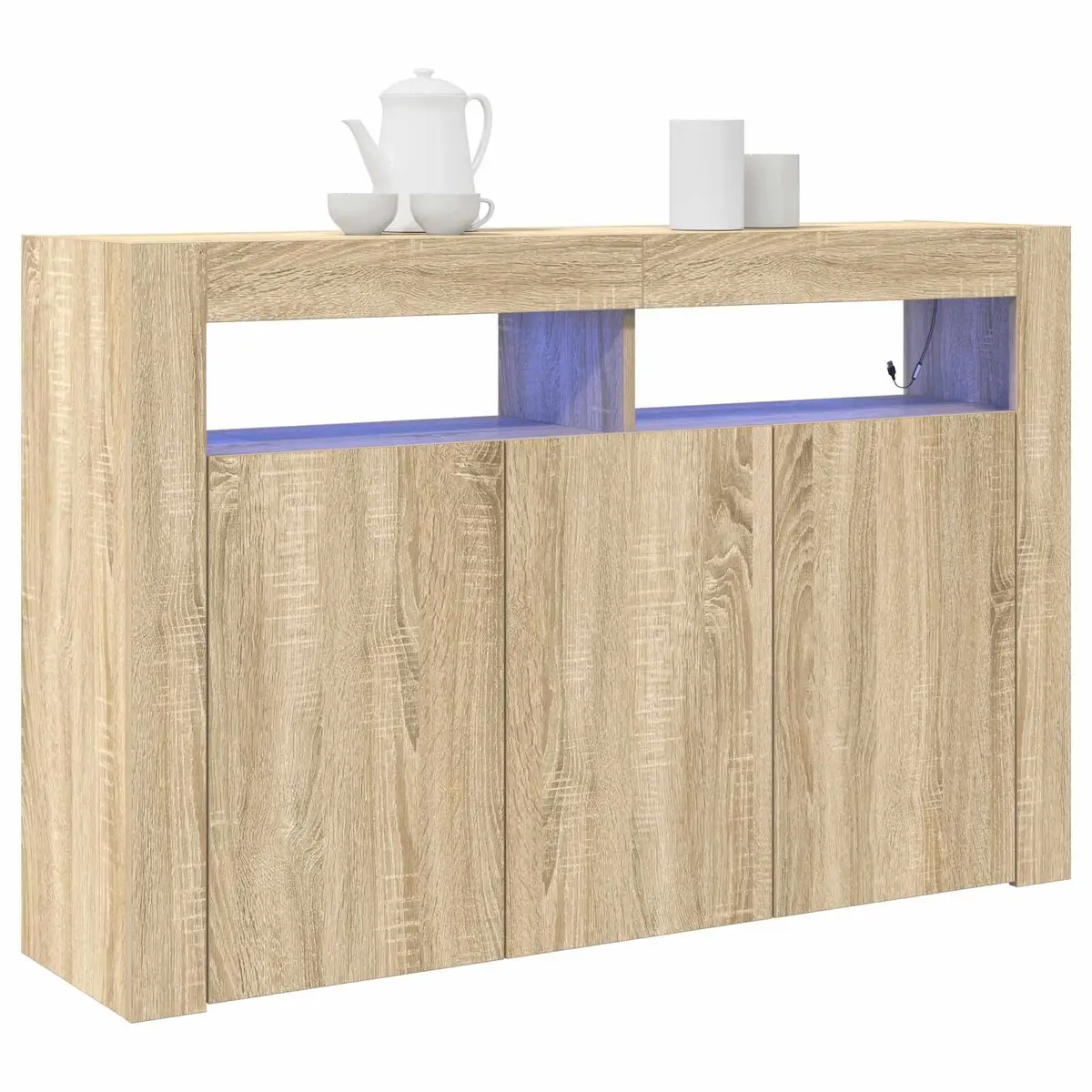 Sideboard Engineered Wood 116x30x75cm Brown RGB LED Storage Cabinet