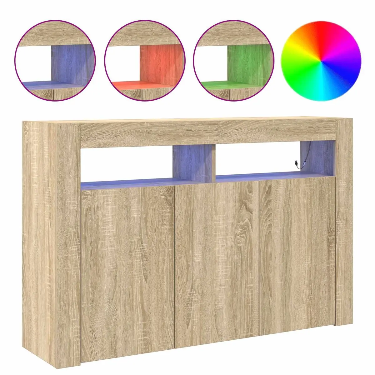 Sideboard Engineered Wood 116x30x75cm Brown RGB LED Storage Cabinet