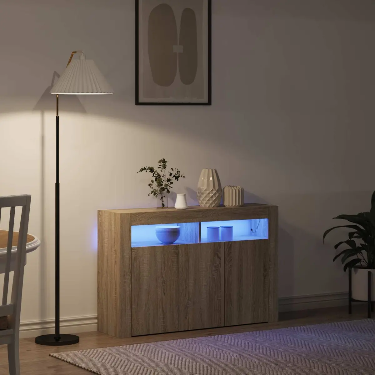Sideboard Engineered Wood 116x30x75cm Brown RGB LED Storage Cabinet