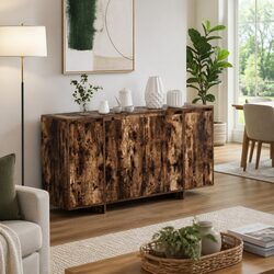 Sturdy 135cm Brown Engineered Wood Sideboard Storage Cabinet