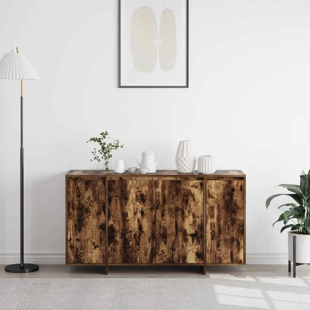 135cm Brown Engineered Wood Sideboard Storage Cabinet