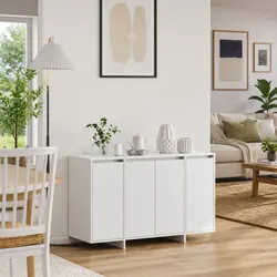 Durable White Rectangular Sideboard with Storage Shelves