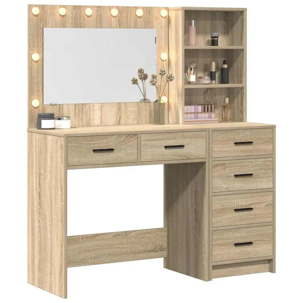 Brown Bedroom Vanity with LED Lights and Storage