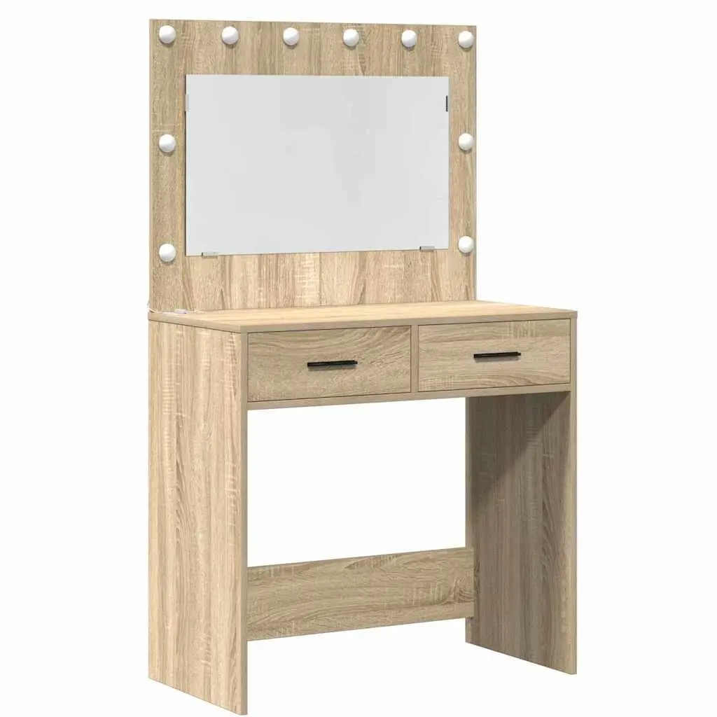 Brown Bedroom Vanity with LED Lights and Storage