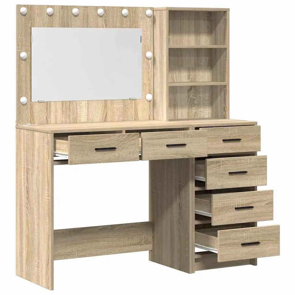 Brown Bedroom Vanity with LED Lights and Storage