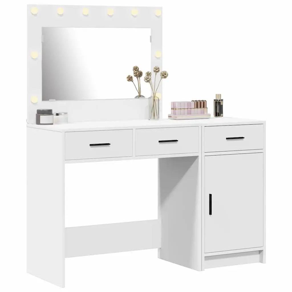 Dressing Table Engineered Wood 2 pcs White with Mirror Lights