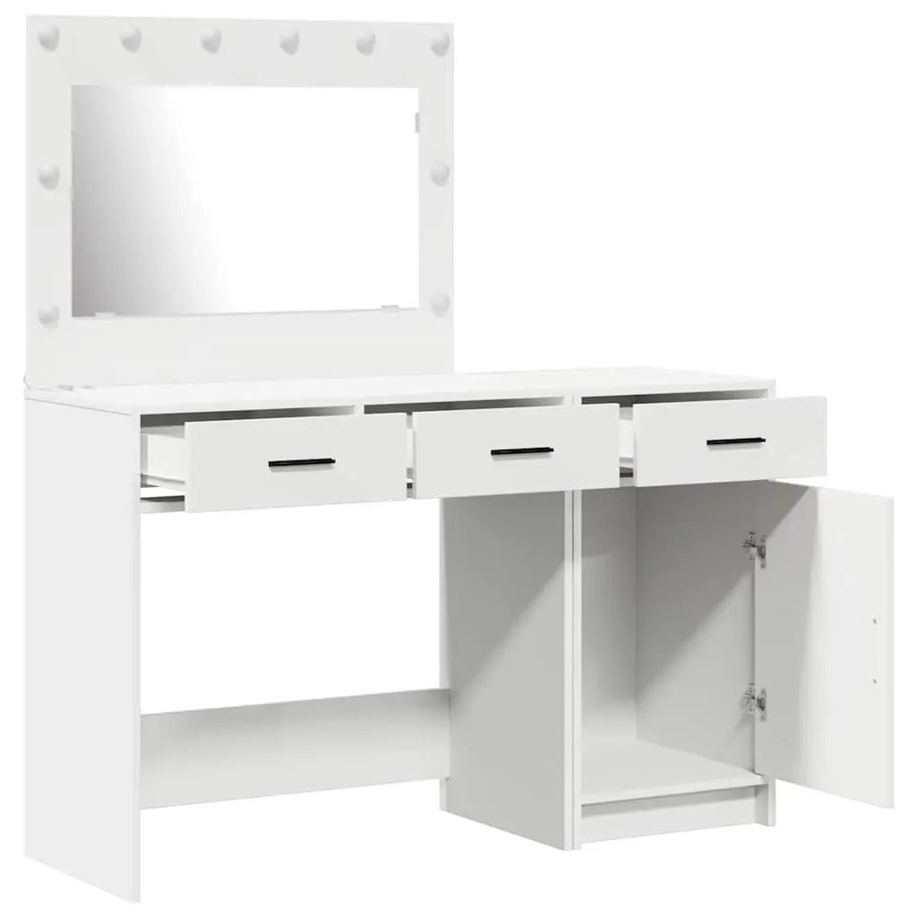 Dressing Table Engineered Wood 2 pcs White with Mirror Lights